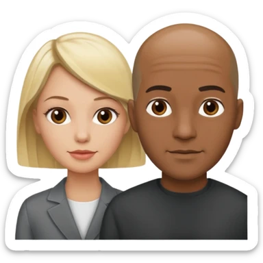 One woman medium length blond highlights hair
One man medium dark skin no hair sticker