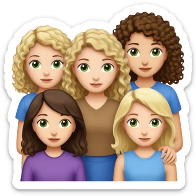 A trio of girls (one straight haired brown eyed brunette, another straight haired Blueish greenish eyed blonde and the last girl a browned eyed curly haired brunette sticker