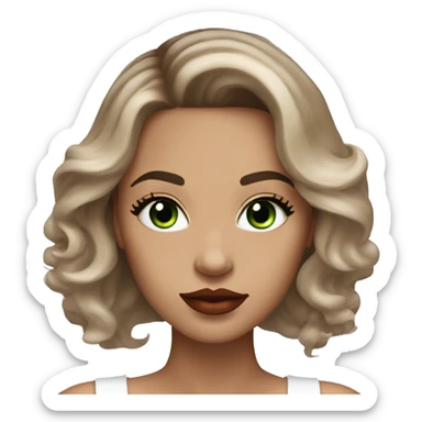 Woman light brown ombre hair, dezent red light lipstick, lightbrown eyebrows, dark lashes and Green eyes light Skin  sticker