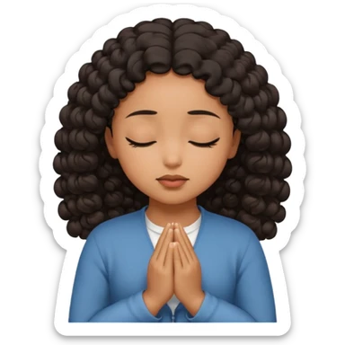 brown girl praying curls black hair and eyes closed sticker