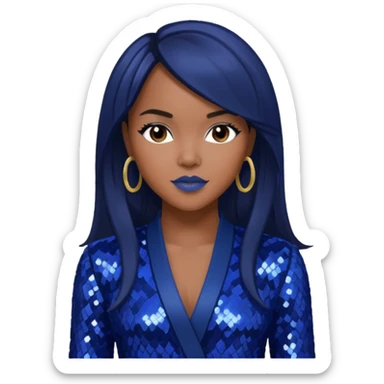 LeToya Luckett with long dark brown hair hair, indigo sequin outfit sticker