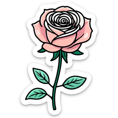 Whimsical, isolated, die-cut sticker of an opalescent pearlescent detailed rose, dpi 300 sticker