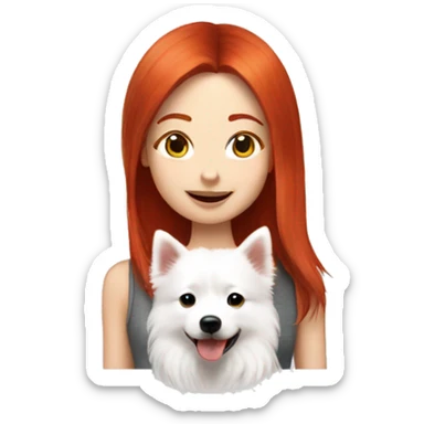 red hair girl with Japanese spitz dog sticker