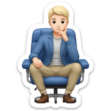 guy imitating thinker statue pose but with casual clothes and sitting in a office chair sticker
