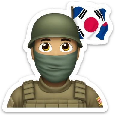 A soldier has a Korean flag  sticker