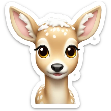 cute light colored fawn with snow on it with blush sticker