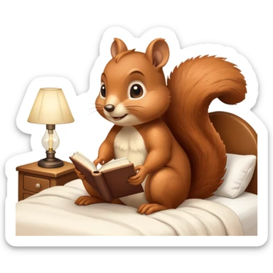 squirrel reading in bed with retro light lamp sticker