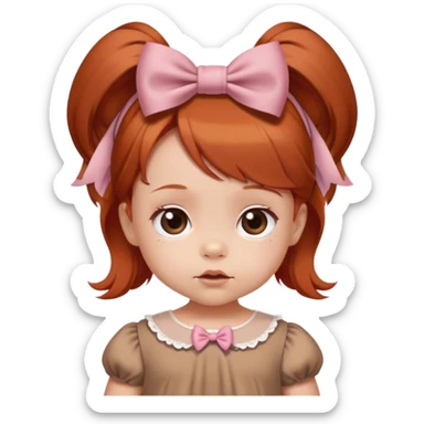 baby girl with reddish blunt hair and with and 2 bows brown dress sticker