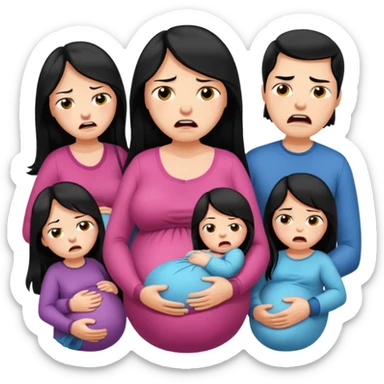 pregnant woman with long black hair crying, angry husband, five little girls sticker