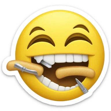 yellow smiley face biting nails sticker