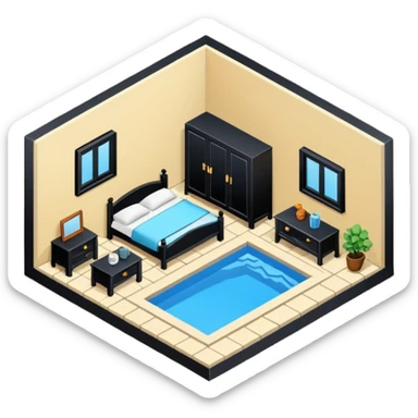 little city and many, small, ordinary, simple, home, Iranian-style, 1980, isometric sticker