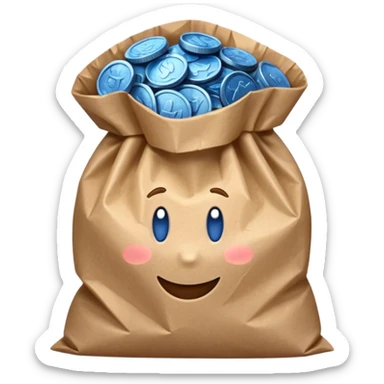 brown bag of blue coins sticker