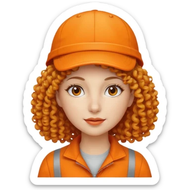 curly haired woman with orange cap sticker