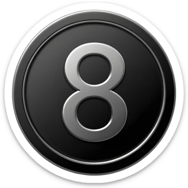 Emoji icon of a black coin with engraved number 8, minimalist style, isolated sticker