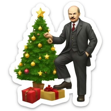 Lenin decorating a Christmas tree sticker