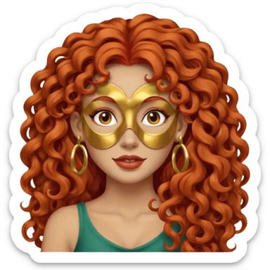 red haired very long curly haired woman with full face clay mask  and big earrings sticker