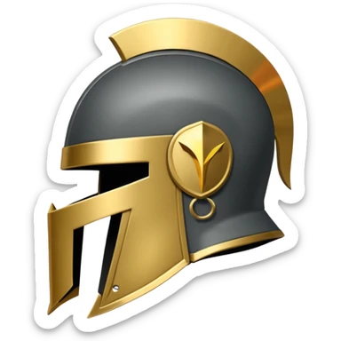 A stylized Trojan helmet emblem shown in side profile, featuring a sleek, angular shape with a crest on top and a face guard extending downward. The helmet is dark gray with subtle metallic shading and a thin gold accent line.  sticker