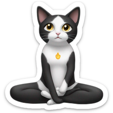 Black white cat doing yoga sticker