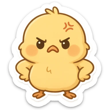 cute angry chibi chick, wings on hips, puffed cheeks, yellow, adorable and soft, suitable for emoji sticker sticker