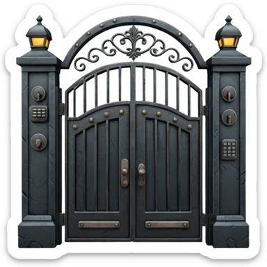 iron gate with key pad in front of house sticker