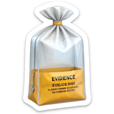 3D render of Evidence Bag inside a clear plastic evidence bag, sterile lighting, forensic crime scene aesthetic, plastic reflection. sticker