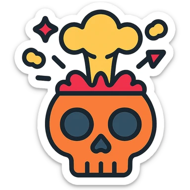 detailed icon of an exploding skull with vivid colors sticker
