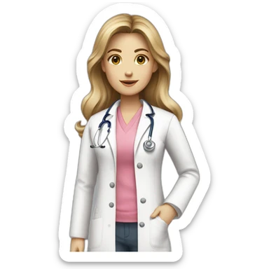 doctor dark blond hair  pink undershirt with white coat sticker