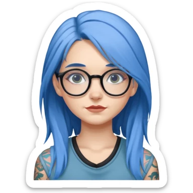 Tattooed & Blue Haired with glasse long hair gray girl sticker