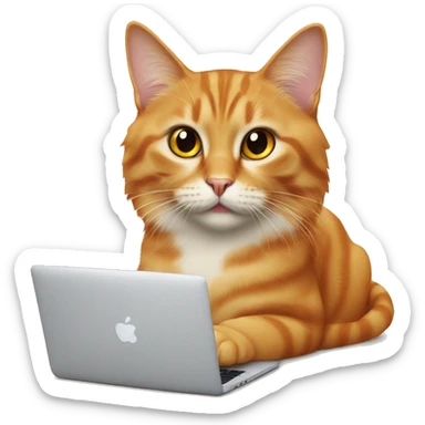 cat british orange with macbook  sticker