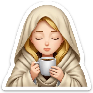girl inside a blanket sipping coffee eyes closed sticker