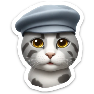 Gray and white cat with a beret  sticker