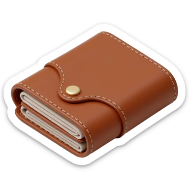 realistic leather wallet icon, skeuomorphism style sticker