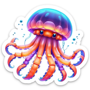 Neon glowing jellyfish-crab-squi sticker