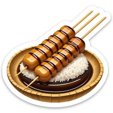 Just Mitarashi dango with shiny soy sauce glaze drizzled over white rice sticker