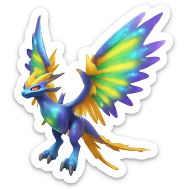 Celestial Colorful Vibrant Colors Flying Futuristic Fakémon-Legendary-Pokémon-Creature Full Body sticker