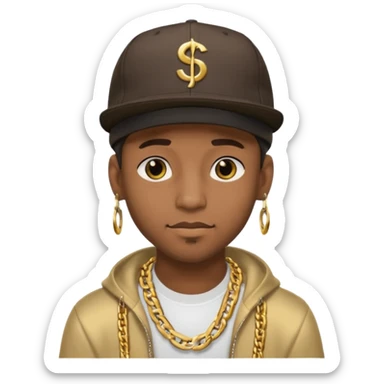 black guy with golden chains earloops and a snapback cap sticker