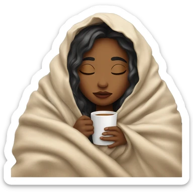 girl inside a blanket sipping coffee eyes closed sticker