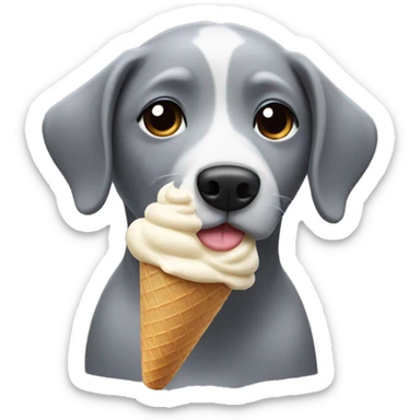 Gray dog eating ice cream sticker