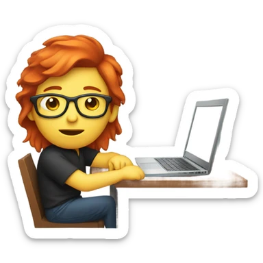 red hair programmer without glasses and with laptop  sticker