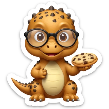 dinosaur with glasses eating cookies sticker