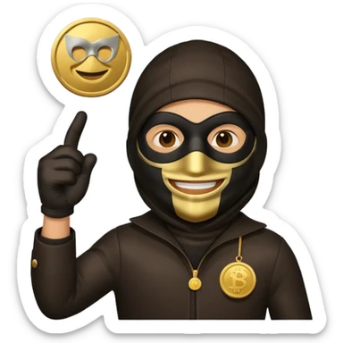 Robber emoji holding a 💰 wearing a mask that is made of robber suit without showing his hand the 💰 need to be in the left without is showing hands sticker