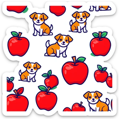 Group of cute dogs piling on a red apple sticker