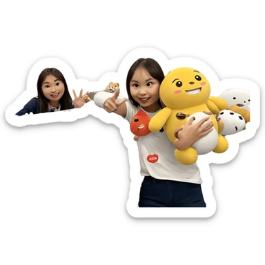 smiling girl with stuffed toy sticker