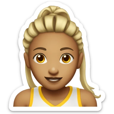 basketball player girl with basketball and hair in pony tail with yellow jersey that has the number 22 on it sticker