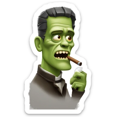 Frankenstein monster smoking cigar sticker