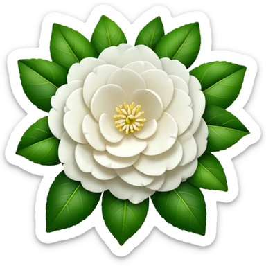 big bouquet White Camellia, luxuriant, stem, leaf sticker