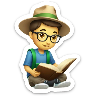 a smart boy reading book with graducation hat sticker