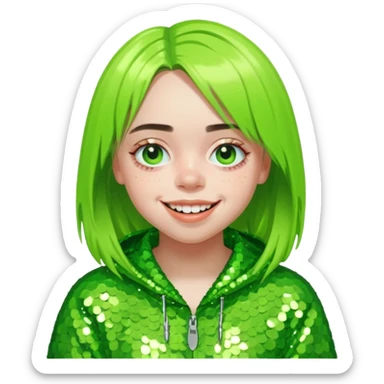 Billie Eilish with lime green sequin outfit sticker