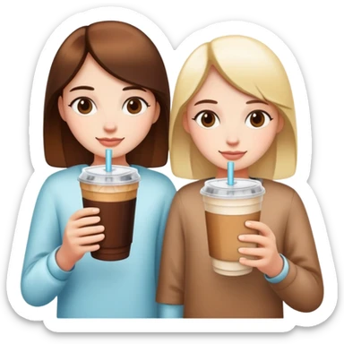 two besties holding hands with iced coffees sticker