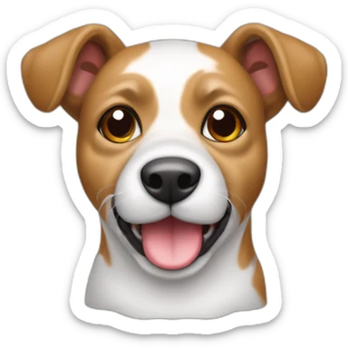 Perrita de raza ratonero bodeguero de orejas en punta, con manto blanco y manchas marrones en la cabeza sticker